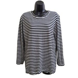 Veritecoeur Womens Black White Striped Long Sleeve Shirt - One Size